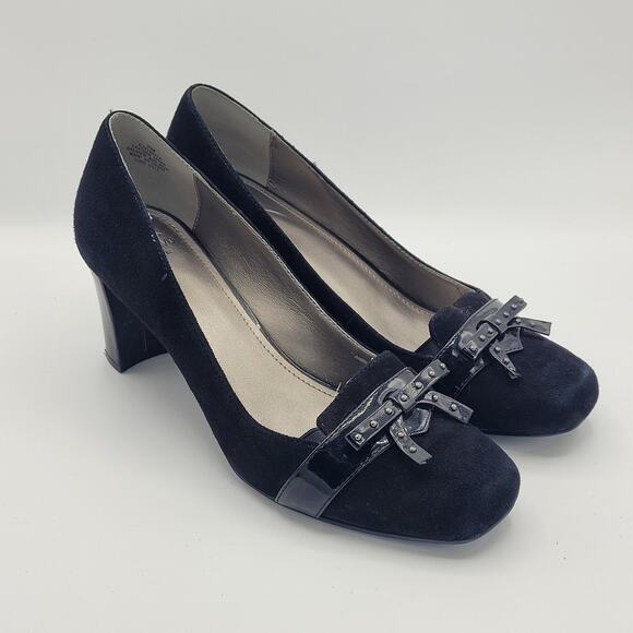 Circa Joan & David Black Suede block Heels Pumps womens size 8.5 - Picture 2 of 9